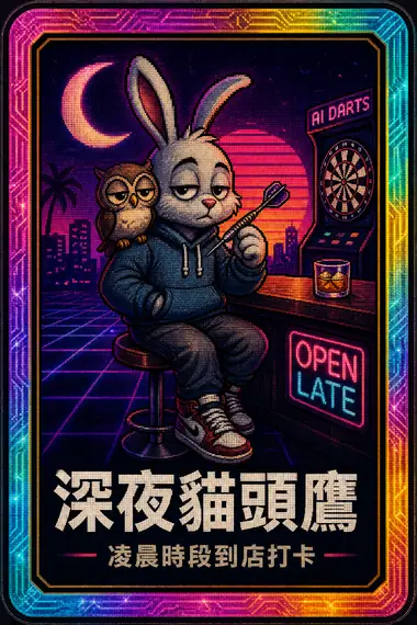 深夜貓頭鷹 會員徽章，凌晨 3 點到 5 點到店打卡解鎖